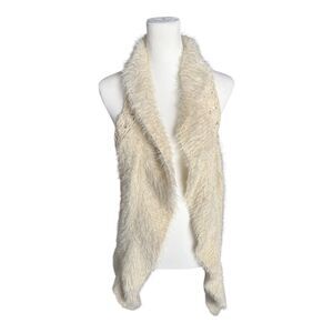 Metrics Cream Cowgirl Western Crochet‎ Knit Faux Fur Trim Cardigan Vest XS
